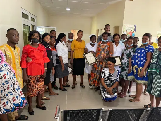 Outstanding nurse receiving an award, General Hospital Iquita, Oron, 2022