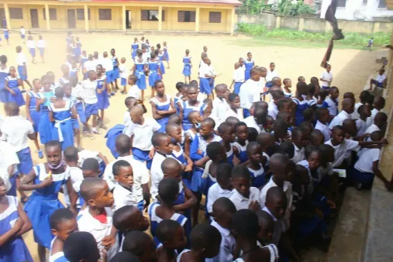 Students gathered for the distribution, One Child, One Pen, One Book 2023