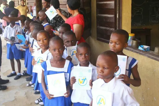 Pupils with their new notebooks, One Child, One Pen, One Book 2023