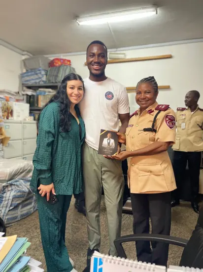 FRSC officer making a presentation to Pr. Joseph Ante and Pr. Jorgina Ante, Nigeria 2023
