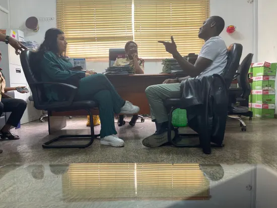 Pr. Joseph Ante speaking with an FRSC officer at headquarters, Nigeria 2023