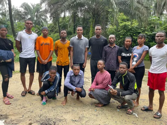 Ministry team and new believers on baptism day, Nigeria 2023
