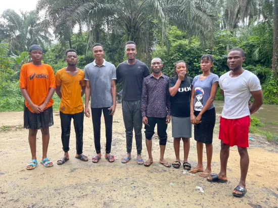 Ministry team and new believers on baptism day, Nigeria 2023