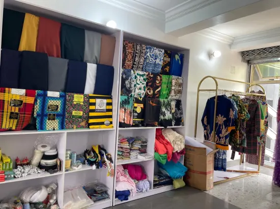 Shelves of fabric and clothing at the J&J Ante Fashion Center